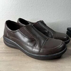 Thom McAn Women's Tuscan Loafers Size 8 M Brown‎ Leather Slip On Zip Up *READ